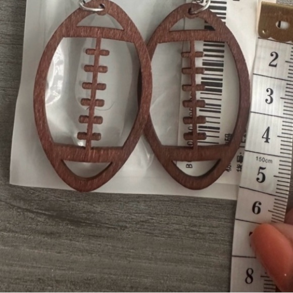 Wooden Football Shaped Dangle Earnings